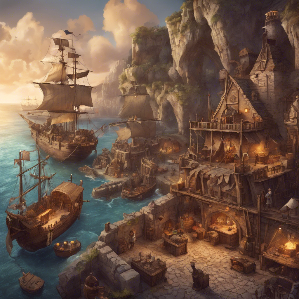 A imaginary pirate port created with Dream Studio from Stability AI